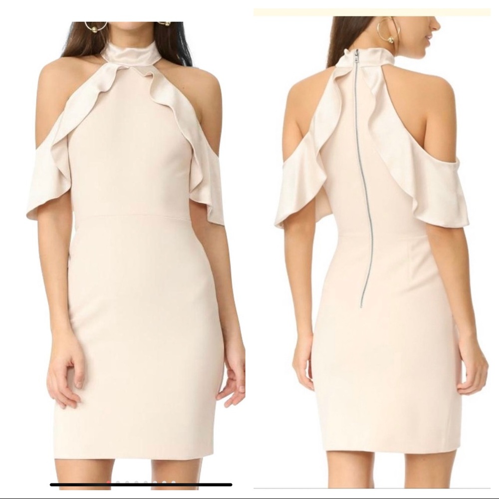 ALICE & OLIVIA CREAM COLD SHOULDER MIDI